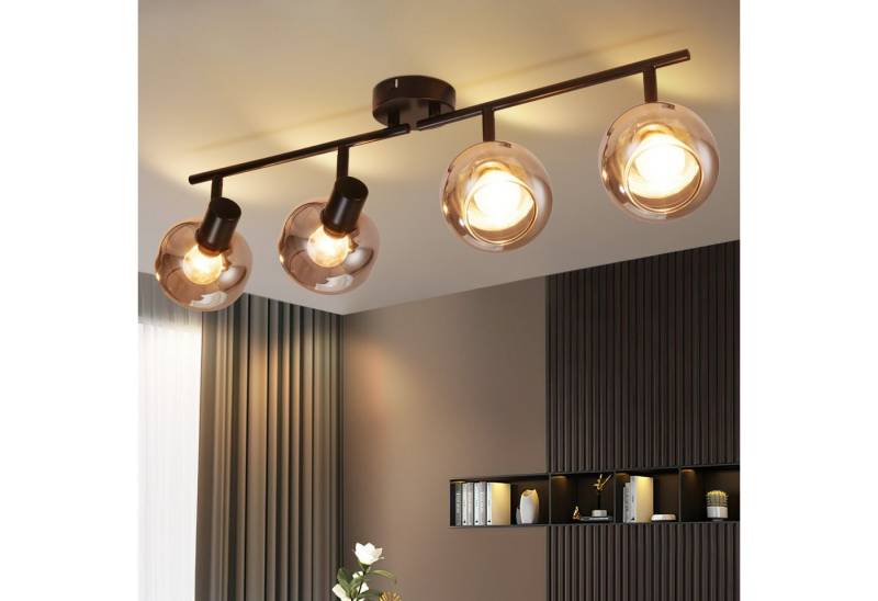 ZMH Deckenleuchte Wohnzimmer 350° Drehbar Rauchgrau Glas Retro Flurlampe für Küche, Vertikale Drehung: 90 Grad, ohne Leuchtmittel, 4 Flammig E14 Fassung Schwarz Deckenbeleuchtung von ZMH