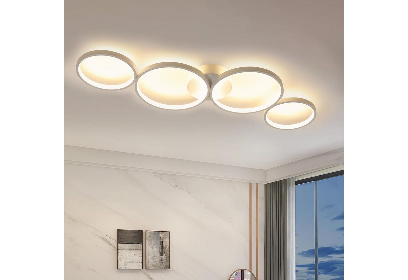 ZMH Deckenleuchte Wohnzimmer Modern 4/5 Flammig Ringoptik Design 37/70W Schlafzimmer, Augenschutz, Einfache Installtion, LED fest integriert, Warmweiß, 89cm Design Bürolampe für Flur Hotel ZMH Deckenleuchte Wohnzimmer Modern 4/5 Flammig Ringoptik Design 37/70W Schlafzimmer, Augenschutz, Einfache Installtion, LED fest integriert, Warmweiß, 89cm Design Bürolampe für Flur Hotel von ZMH