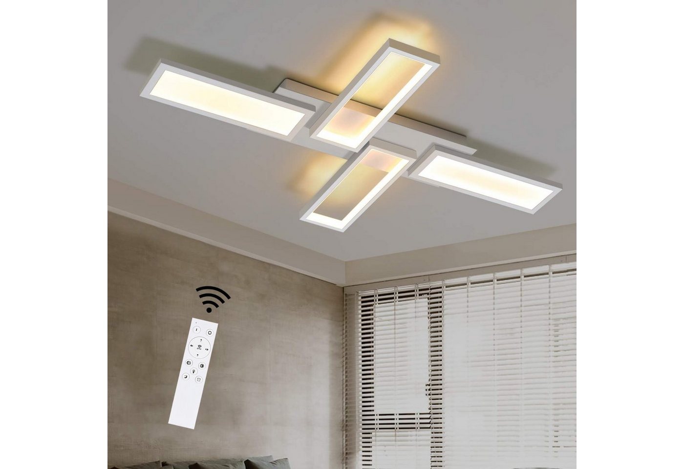 ZMH Deckenleuchten LED Wohnzimmerlampe Weiß Deckenlampe Dimmbar 58W, LED fest integriert von ZMH