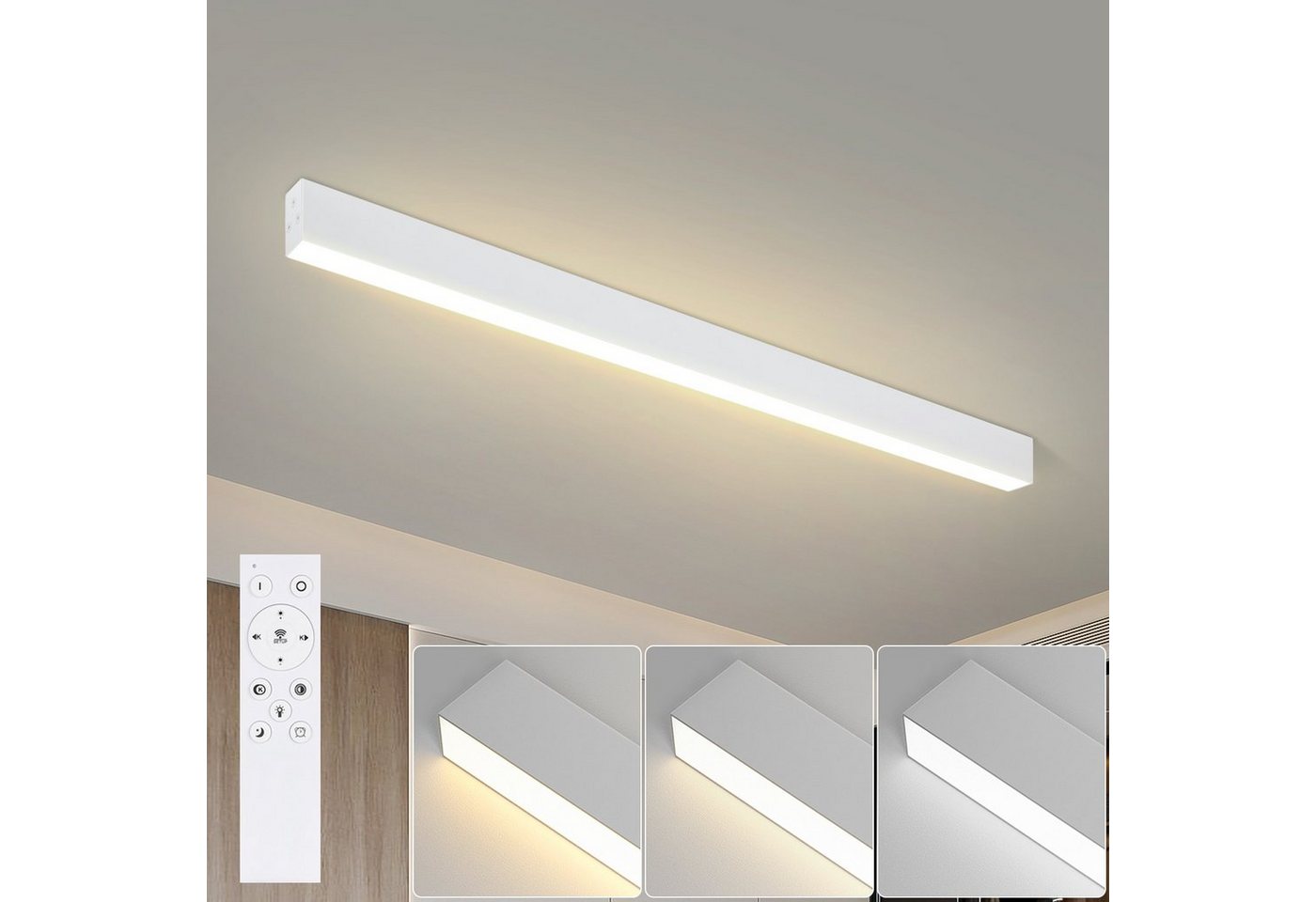 ZMH Deckenleuchten Dimmbar Bürolampe Decke Modern Design Mit Fernbedienung, dimmbar, LED fest integriert, Tageslichtweiß, 58W, Weiß von ZMH