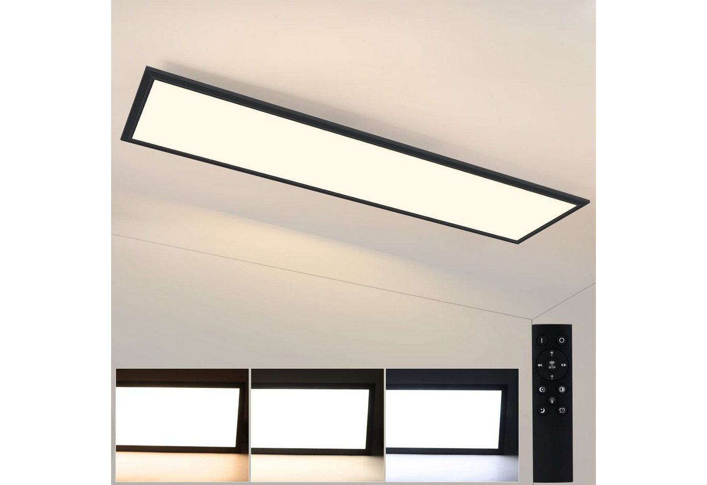 ZMH Deckenleuchten ED Panel Dimmbar Panel Deckenlampe mit fernbedienung, LED fest integriert, Tageslichtweiß, 100 x 25cm, 42W, Schwarz von ZMH