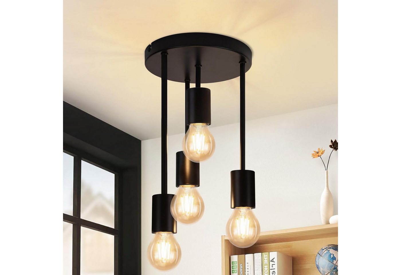 ZMH Deckenleuchten Wohnzimmer Schwarz E27 Retro Hängend Deckenlampe für küche Flur, Bedienungsanleitung, ohne Leuchtmittel, 4 Flammig Industrial Küchenlampe ZMH Deckenleuchten Wohnzimmer Schwarz E27 Retro Hängend Deckenlampe für küche Flur, Bedienungsanleitung, ohne Leuchtmittel, 4 Flammig Industrial Küchenlampe von ZMH