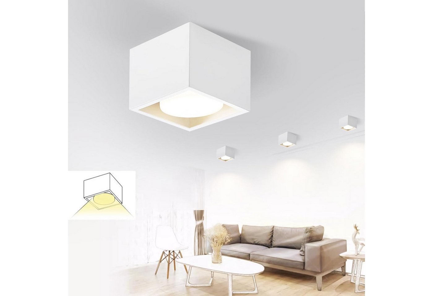 ZMH Deckenspots 1 Flammig Modern Deckenstrahler- GX53 Schwenkbar Wohnzimmer, ohne Leuchtmittel, Modern Eckig Spots Deckenleuchte Aufbauleuchte für Küche von ZMH