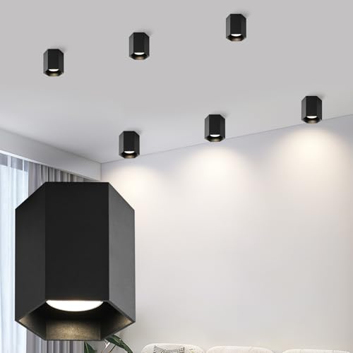 ZMH Deckenspots LED Aufbauspot Schwarz - GU10 Deckenstrahler Spots Deckenleuchte 1 Flammig Warmweiß Aufbaustrahler Modern Design Spotleuchte Aufbauleuchte für Küche Wohnzimmer Flur（Ohne Leuchtmittel） von ZMH