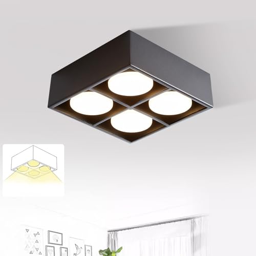 ZMH Deckenspots LED Deckenleuchte Aufputz - Schwarz Aufbaustrahler mit 4 Flammig Schwenkbar Aufbauspot Deckenstrahler Eckig Modern inklusive Warmweiß GX53 4x5W für Wohnzimmer Küche Esszimmer Büro Flur von ZMH