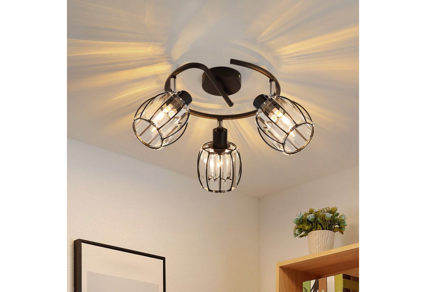 ZMH Deckenstrahler 2/3/4/6 Flammig Retro E14 Deckenleuchte Kristall Lampenschirm Hotel, Einfache Installation, ohne Leuchtmittel, Schwarz 350° Schwenkbar Schlafzimmerlampe ZMH Deckenstrahler 2/3/4/6 Flammig Retro E14 Deckenleuchte Kristall Lampenschirm Hotel, Einfache Installation, ohne Leuchtmittel, Schwarz 350° Schwenkbar Schlafzimmerlampe von ZMH