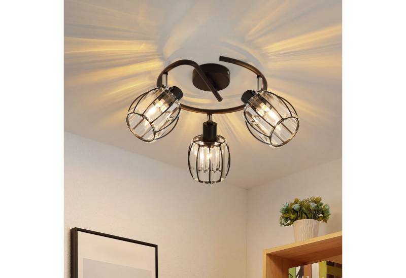 ZMH Deckenstrahler 2/3/4/6 Flammig Retro E14 Deckenleuchte Kristall Lampenschirm Hotel, Einfache Installation, ohne Leuchtmittel, Schwarz 350° Schwenkbar Schlafzimmerlampe von ZMH