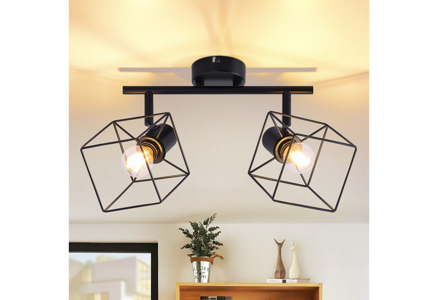 ZMH Deckenstrahler 2/3/4 Flammig 350° Schwenkbar Vintage Metall Deckenleuchte Wohnzimmer, Einfache Instaallation, ohne Leuchtmittel, Schwarz 2 Flammig um 90° vertikal Schlafzimmerlampe für Flur Küche ZMH Deckenstrahler 2/3/4 Flammig 350° Schwenkbar Vintage Metall Deckenleuchte Wohnzimmer, Einfache Instaallation, ohne Leuchtmittel, Schwarz 2 Flammig um 90° vertikal Schlafzimmerlampe für Flur Küche von ZMH