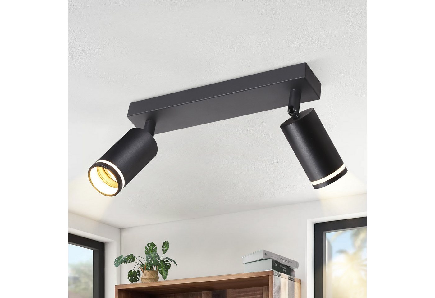 ZMH Deckenstrahler 2 Flammig Schwarz/ Weiß Deckenlampe GU10 Schwenkbar 355° Flur, Deckenmontage, ohne Leuchtmittel, 25W Modern Deckenleuchte für Wohnzimmer Küche von ZMH