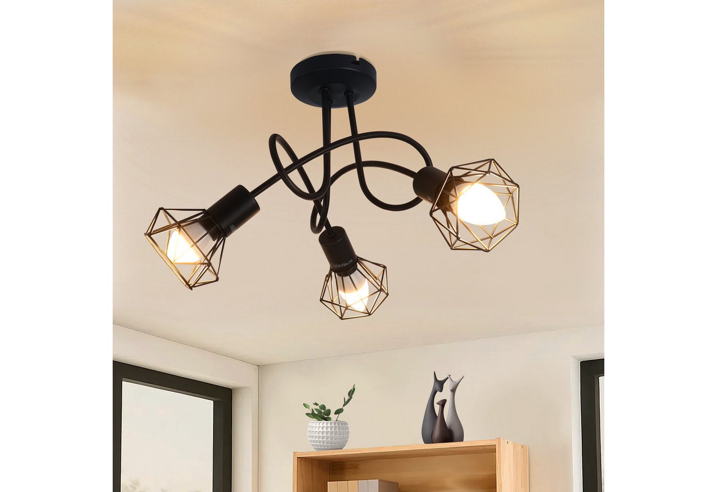 ZMH Deckenleuchte 3/5 Flammig Schwarz E14 Industrial Deckenstrahler Wohnzimmer Flur, Diamantgeschliffenen Eisengitterform, ohne Leuchtmittel, Schwenkbar 350° verschiedenen Raumtypen Deckenspots Küche Schlafzimmer ZMH Deckenleuchte 3/5 Flammig Schwarz E14 Industrial Deckenstrahler Wohnzimmer Flur, Diamantgeschliffenen Eisengitterform, ohne Leuchtmittel, Schwenkbar 350° verschiedenen Raumtypen Deckenspots Küche Schlafzimmer von ZMH