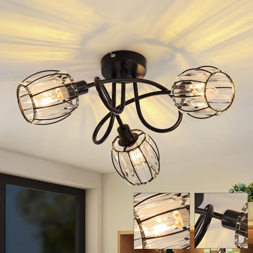 ZMH Deckenleuchte Vintage Deckenlampe 3 Flammig - Kristall Deckenstrahler E14 Retro Umgeben Design Industrial Strahler für Wohnzimmer Schlafzimmer Küche (Ohne Leuchtmittel) von ZMH