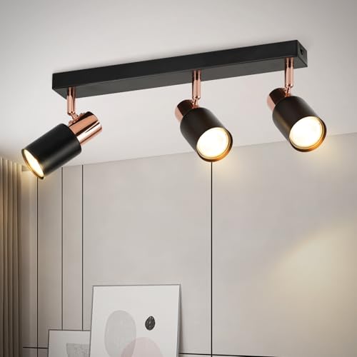 ZMH Deckenstrahler 3 Flammig Deckenspots GU10 - Küchenlampe 350° Drehbar Wandstrahler Schwarz Modern Deckenlampe Flur Industrial Deckenleuchte für Küche Wohnzimmer Schlafzimmer(Ohne Leuchtmittel) von ZMH