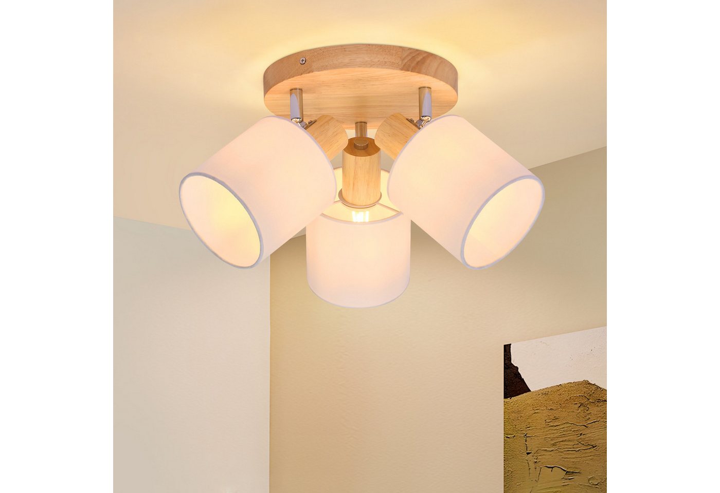 ZMH Deckenstrahler 3 Flammig Rund Holz Deckenlampe Schenkbar 350° für Küche Wohnzimmer, Einfache Installation, ohne Leuchtmittel, 90° Schwenkbar E14 Spotleuchte für Schlamfzimmer Flur ZMH Deckenstrahler 3 Flammig Rund Holz Deckenlampe Schenkbar 350° für Küche Wohnzimmer, Einfache Installation, ohne Leuchtmittel, 90° Schwenkbar E14 Spotleuchte für Schlamfzimmer Flur von ZMH