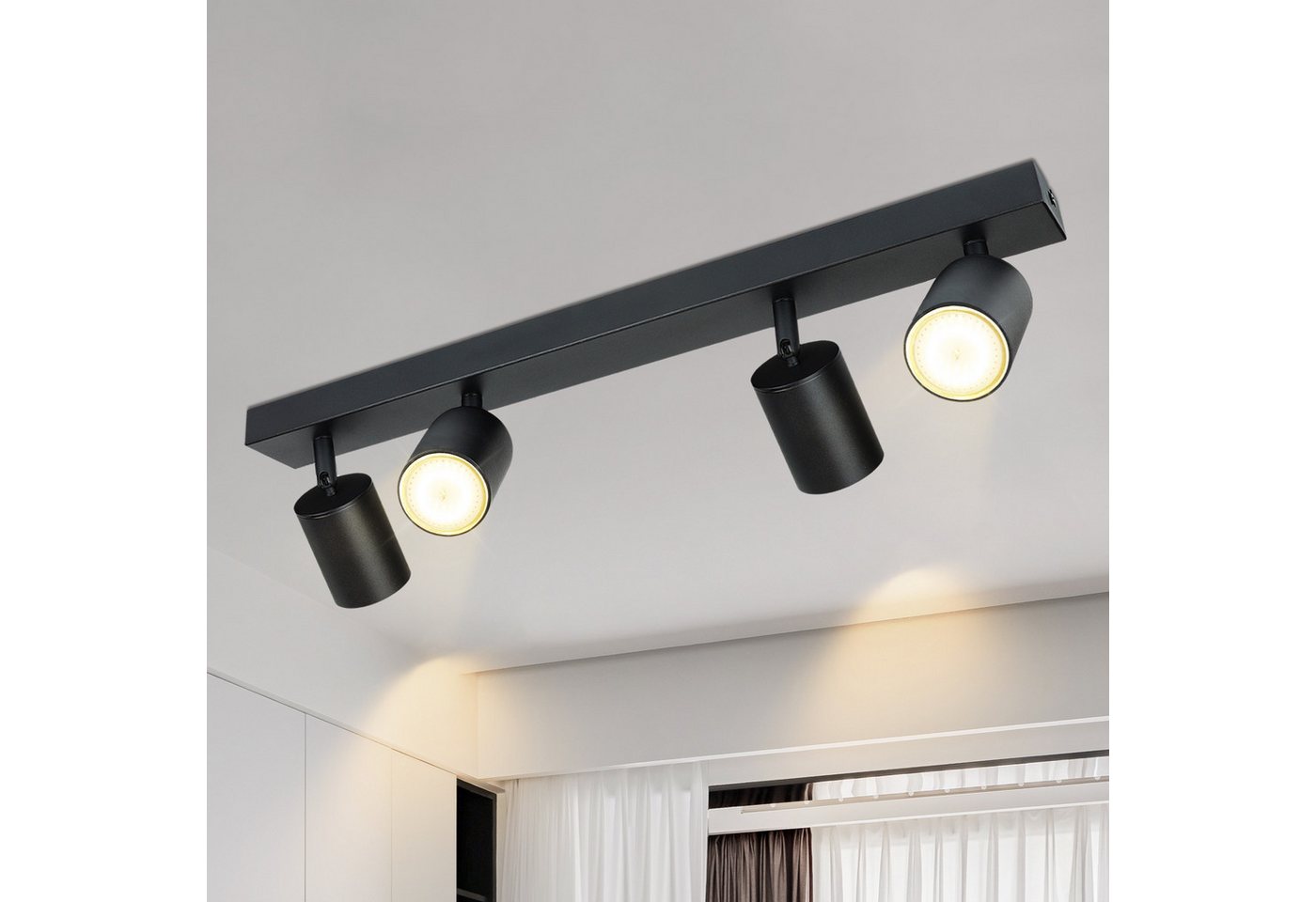 ZMH Deckenstrahler 4 Flammig GU10 Modern-Design Industrial drehbar für Wohnzimmer Flur, 330°Schwenkbar, ohne Leuchtmittel, Hochwertiges Metall, für Schlafzimmer Küche von ZMH
