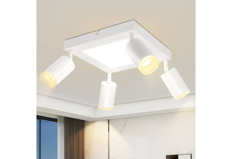 ZMH Deckenstrahler 4 Flammig Quadratisch/Rund 20W Deckenleuchte 3000K GU10 Wohnzimmer, Einfache Installation, LED fest integriert, ohne Leuchtmittel, Warmweiß, Weiß Schwenkbar 350° Moderne Schlafzimmerlampe von ZMH