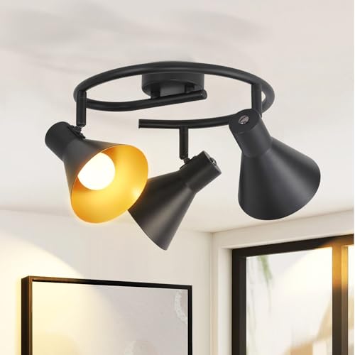 ZMH Deckenstrahler Küche Deckenlampe 3 Flammig - Schwarz Gold Deckenleuchte Rund E14 Vintage Küchenlampe Schwenkbar Flurlampe Metall Retro Spot Industrial Spotleuchte für Flur Wohnzimmer Schlafzimmer ZMH Deckenstrahler Küche Deckenlampe 3 Flammig - Schwarz Gold Deckenleuchte Rund E14 Vintage Küchenlampe Schwenkbar Flurlampe Metall Retro Spot Industrial Spotleuchte für Flur Wohnzimmer Schlafzimmer von ZMH