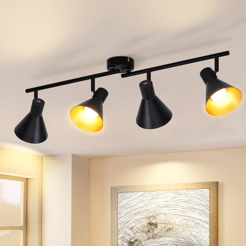 ZMH Deckenstrahler Retro Deckenlampe 4 Flammig - Vintage Deckenleuchte Schwarz Gold Metall Küchenlampe Industrial Flurlampe E14 Strahler Schwenkbar 330° Spotleuchte für Küche Wohnzimmer Schlafzimmer ZMH Deckenstrahler Retro Deckenlampe 4 Flammig - Vintage Deckenleuchte Schwarz Gold Metall Küchenlampe Industrial Flurlampe E14 Strahler Schwenkbar 330° Spotleuchte für Küche Wohnzimmer Schlafzimmer von ZMH