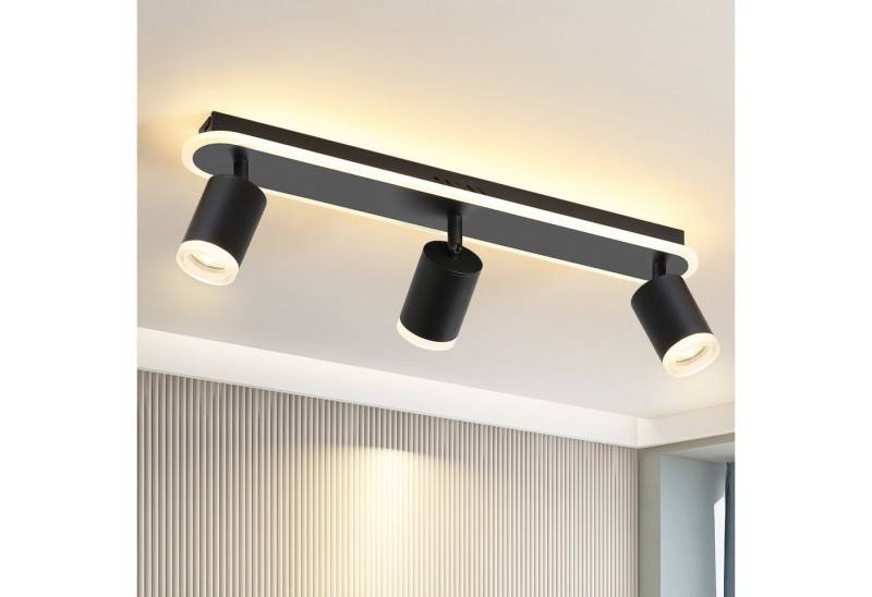 ZMH Deckenstrahler Schwarz/Weiß 3 Flammig Deckenlampe 16W Metall für Schlafzimmer Flur, ohne Leuchtmittel, Schwenkbar 330° GU10 Fassung 16W LED-Streifen eingebettet von ZMH