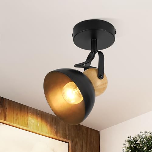 ZMH Deckenstrahler Vintage Schwarz Deckenlampe: 1 Flammig Retro Deckenspots E27 Flurlampe Schwenkbar 350° Wandstrahler Metall Industrial Deckenleuchte für Flur Küche Eingang Wohnzimmer Schlafzimmer von ZMH