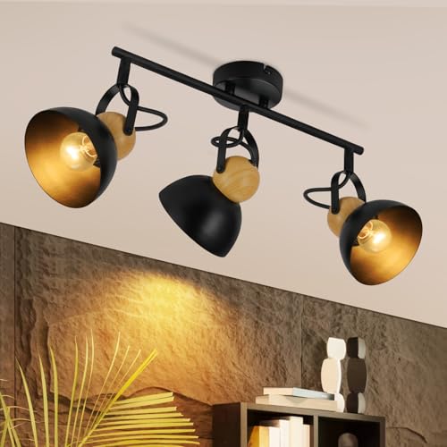 ZMH Deckenstrahler Vintage Schwarz Deckenlampe: 3 Flammig Retro Deckenspots E27 Küchenlampe Schwenkbar 350° Metall Industrial Innen Deckenleuchte für Küche Flur Eingang Wohnzimmer Schlafzimmer von ZMH