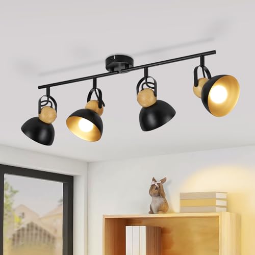 ZMH Deckenstrahler Vintage Schwarz Deckenlampe: 4 Flammig Deckenleuchte Wohnzimmer Retro Deckenspots E27 Küchenlampe Schwenkbar 350° Metall Industrial Spotleuchte für Küche Flur Schlafzimmer Esszimmer von ZMH
