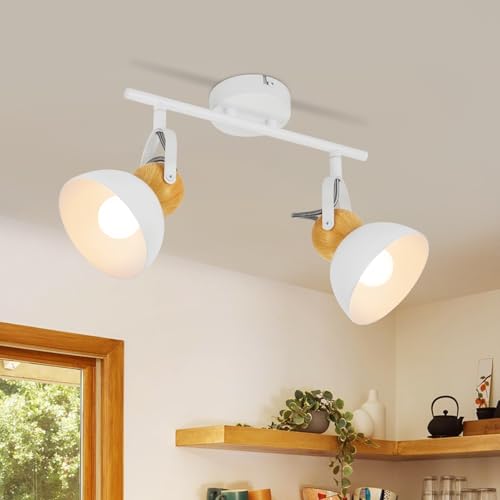 ZMH Deckenstrahler Vintage Weiß Deckenlampe: 2 Flammig Retro Strahler E27 Flurlampe Schwenkbar 350° Metall Deckenspots Industrial Innen Deckenleuchte für Flur Küche Eingang Wohnzimmer Schlafzimmer von ZMH