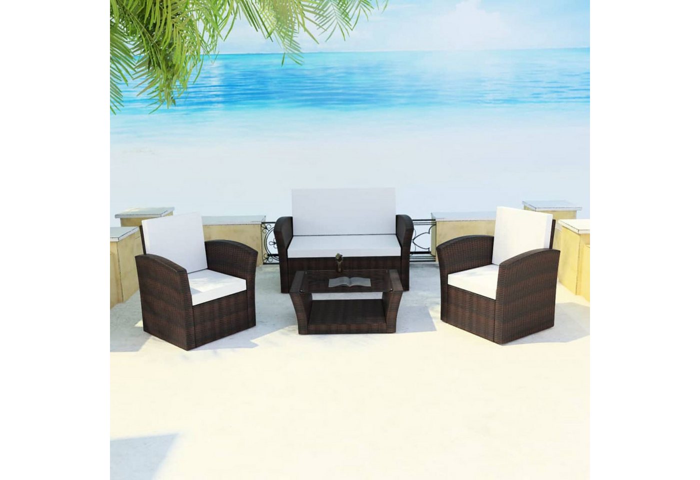 ZMH Garten-Essgruppe 4-tlg. Garten-Lounge-Set mit Kissen Poly Rattan Braun ZMH Garten-Essgruppe 4-tlg. Garten-Lounge-Set mit Kissen Poly Rattan Braun von ZMH
