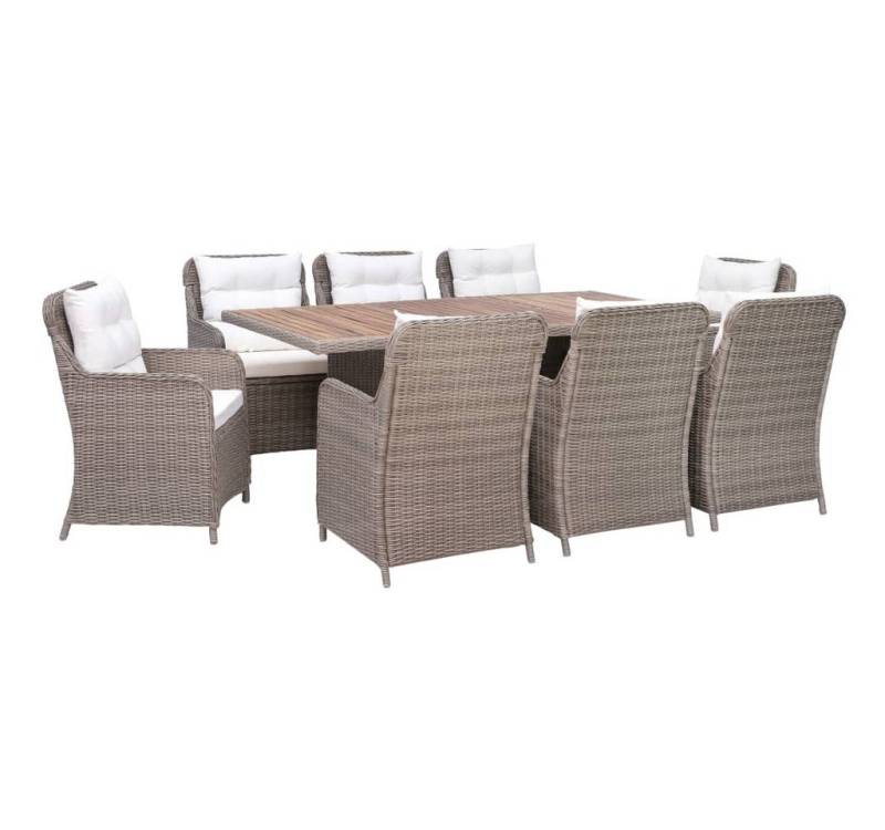 ZMH Garten-Essgruppe Outdoor Loungemöbel mit Auflagen Poly Rattan Braun, (Set, 9-tlg., 1 x Esstisch 8 x Sessel 8 x Rückenkissen 8 x Sitzkissen), wetterfest Gartenmöbel Set für Balkon und Terrasse von ZMH