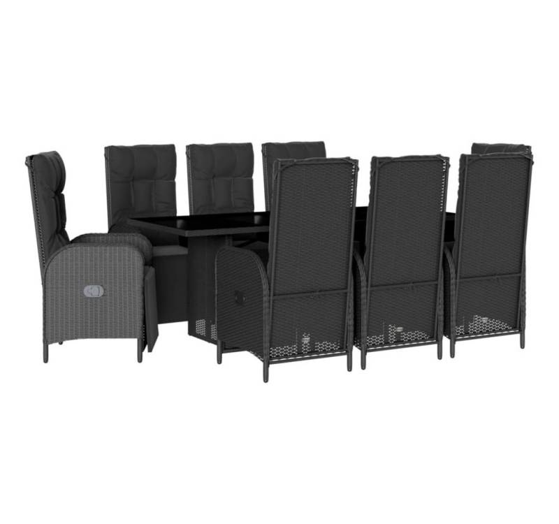 ZMH Garten-Essgruppe mit Kissen Schwarz Poly Rattan Gartenmöbel Set, (Set, 1 x Gartentisch 8 x Verstellbarer Gartenstuhl 8 x Rücken/Sitzkissen) von ZMH