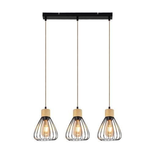 ZMH Hängelampe Vintage Pendelleuchte Esszimmer - Esszimmerlampe Retro Industria Hanfseil Esstisch Esstischlampe Schwarz 3 Flammig E27 Hängeleuchte für Wohnzimmer Schlafzimmer von ZMH