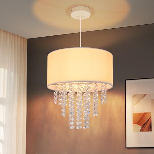 ZMH Hängelampe Wohnzimmer Pendelleuchte Schlafzimmer - Hängeleuchte E27 Kristall Stoff Esstischlampe Hängend Modern Esszimmerlampe Esszimmer Pendellampe Design Weiß für Esstisch (Ohne Leuchtmittel) von ZMH