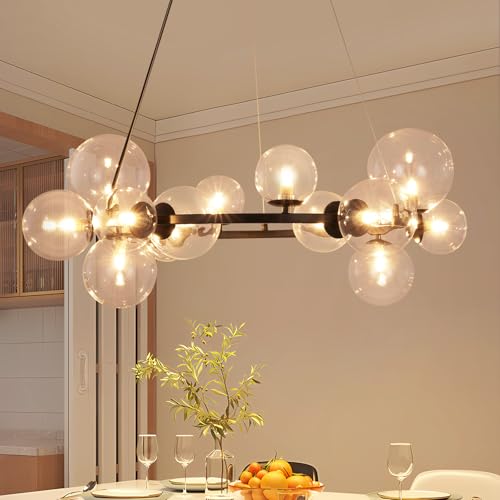 ZMH Hängelampe Wohnzimmer Pendelleuchte Treppenhaus - G9 Hängeleuchte Glas 14 Flammig Esszimmerlampe Transparent Pendellampe Modern Kronleuchter Glaskugel Kugel für Esszimmer Flur (Ohne Leuchtmittel) von ZMH