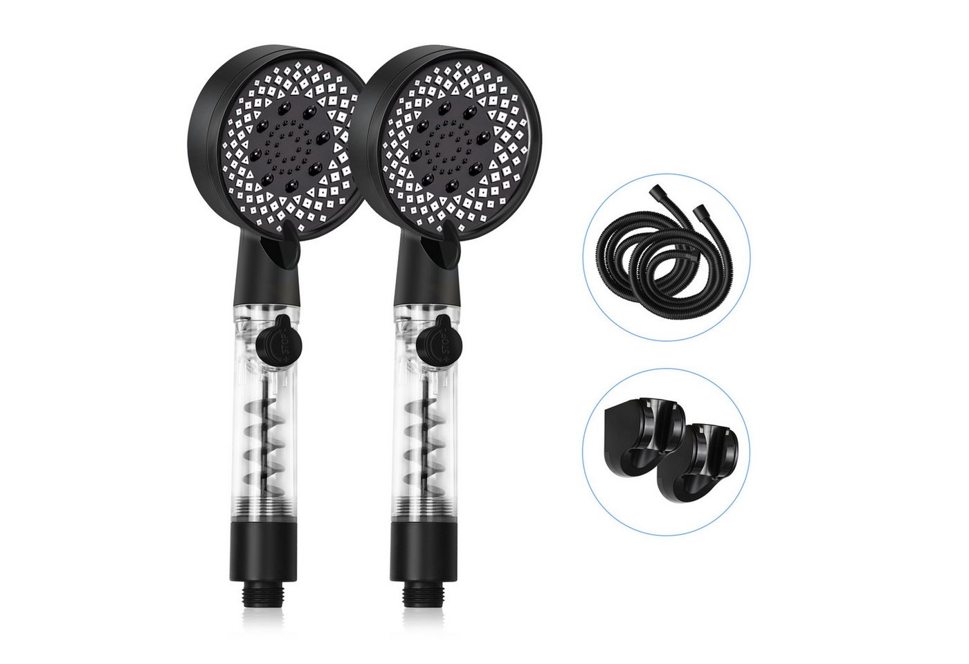 ZMH Handbrause mit 1,5 m Schlauch Schwarz/Weiß Runde Shower wassersparend Badezimmer, (Set, 4-tlg., Handbrause &1,5 m Schlauch &Halterung &Passendes Schraubenset), mit 5 Strahlenden Handbrause Großdruck mit Taste zur Einstellung von ZMH