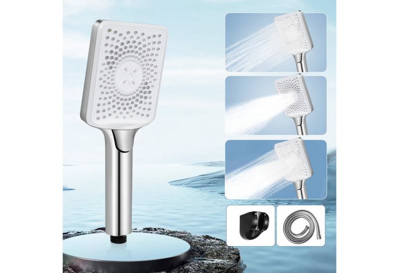 ZMH Handbrause mit 1,5M Schlauch Schwarz/Nickel Quradratische wassersparend Bad, (Set, 3-tlg., Handbrause &1,5 m Schlauch &Halterung &Passendes Schraubenset), mit 3 Strahlenden Handbrause Großdruck mit Taste zur Einstellung von ZMH