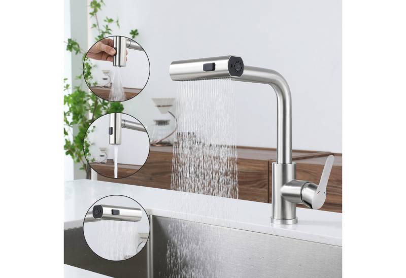 ZMH Küchenarmatur Ausziehbar - Mischbatterie Spültischarmatur 360° Drehbar Küche (Set, 5-St., Küchenarmatur mit Brause) mit Brause Edelstahl 2 Strahlarten von ZMH