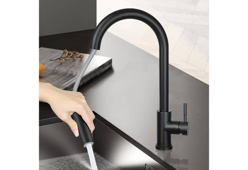 ZMH Küchenarmatur Schwarz/Nickel Brause Edelstahl 360° Drehbar Ausziehbar 2 Strahlarten (1-St) ZMH Küchenarmatur Schwarz/Nickel Brause Edelstahl 360° Drehbar Ausziehbar 2 Strahlarten (1-St) von ZMH