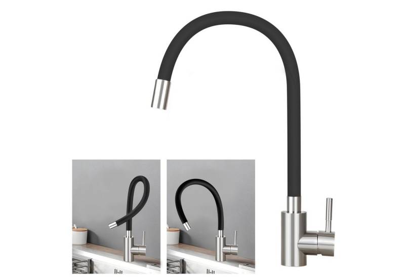 ZMH Küchenarmatur Wasserhahn Küche Spültischarmatur aus Edelstahl Küche Warm&Kalt (Set, 1-St., Mischbatterie Edelstahl mit Schlauch) 360° Drenbar von ZMH