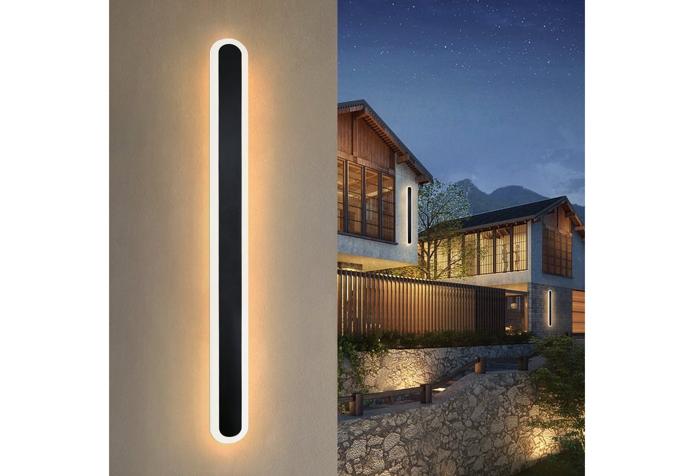 ZMH LED Außen-Wandleuchte schwarz Wasserdicht Wandbeleuchtung Modern Außen, LED fest integriert, Warmweiß, 3000K, 100cm, 21W, Oval von ZMH