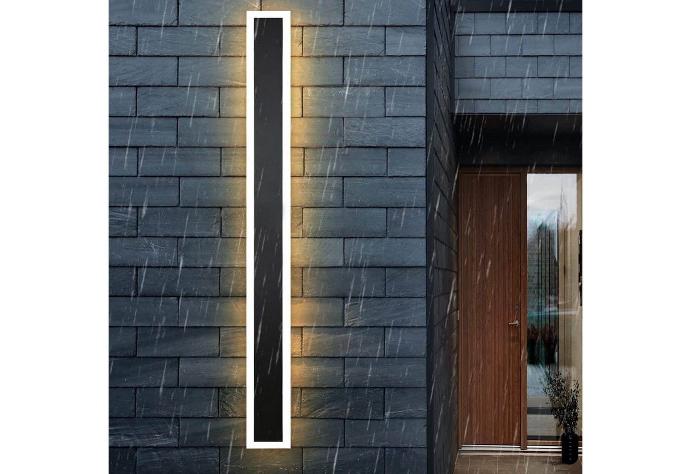 ZMH LED Außen-Wandleuchte schwarz Wasserdicht Wandbeleuchtung Modern Außen, LED fest integriert, Warmweiß, 3000K, 100cm, 21W, Rechteckig von ZMH