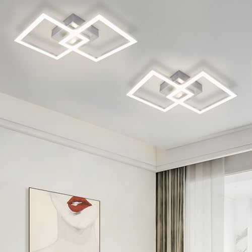 ZMH LED Deckenlampe Deckenleuchte Flur - 2ER Schlafzimmerlampe Modern Design Flurlampe 47CM Naturweiß 4000K Metall Silber Quadratische 24W Deckebeleuchtung für Schlafzimmer Wohnzimmer Küche Büro von ZMH