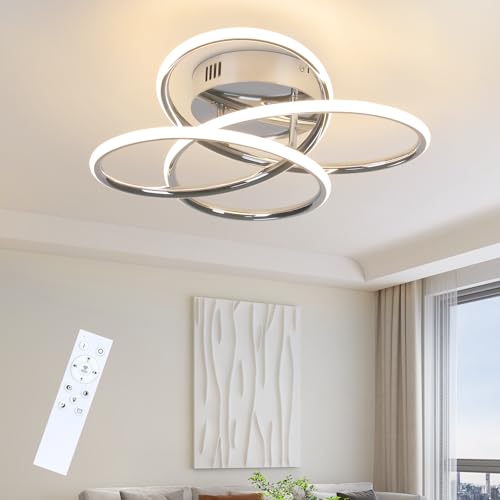 ZMH LED Deckenlampe Deckenleuchte Flur - Flurlampe Dimmbar mit Fernbedienung Modern Design in Schmetterlingforming 41CM Chrom Küche Metall 44W Deckenbeleuchtung für Schlafzimmer Wohnzimmer Büro von ZMH