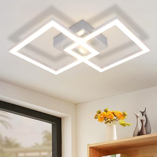 ZMH LED Deckenlampe Deckenleuchte Flur - Flurlampe Modern Design 47CM Schlafzimmerlampe 3000K Warmweißes Metall Silber 24W Quadratische Deckebeleuchtung für Schlafzimmer Wohnzimmer Küche Büro von ZMH