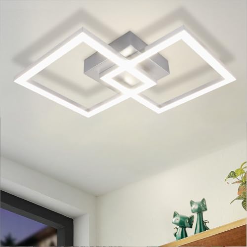 ZMH LED Deckenlampe Deckenleuchte Flur - Flurlampe Modern Design 47CM Schlafzimmerlampe Naturweiß 4000K Silber Quadratische Metall 24W Deckebeleuchtung für Schlafzimmer Wohnzimmer Küche Büro von ZMH
