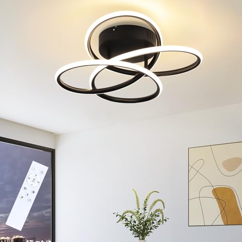 ZMH LED Deckenlampe Deckenleuchte Flur - Schwarz Flurlampe Modern Design Dimmbar mit Fernbedienung in Schmetterlingforming Küche 44W Metall 41CM Deckenbeleuchtung für Schlafzimmer Wohnzimmer Büro von ZMH