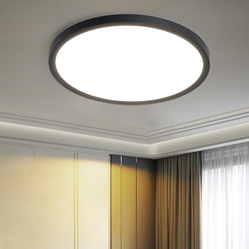 ZMH LED Deckenlampe Deckenleuchte Schwarz - 3000K Badezimmerlampe Modern Decke 18W Flurlampe Rund Ø22CM Badlampe für Wohnzimmer Küche Schlafzimmer von ZMH
