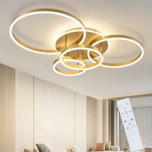 ZMH LED Deckenlampe Deckenleuchte Wohnzimmer - 98CM Wohnzimmerlampe Dimmbar Modern Design 90W Schlafzimmerlampe mit Fernbedienung Gold 4 Ring aus Acryl Deckenbeleuchtung für Schlafzimmer Küche von ZMH