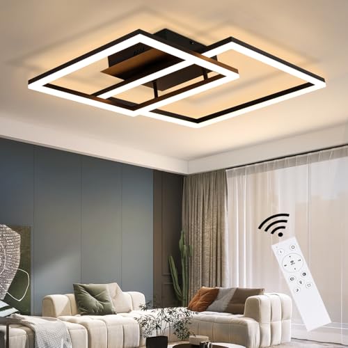 ZMH LED Deckenlampe Deckenleuchte Wohnzimmer - Schwarz Wohnzimmerlampe Dimmbar Schlafzimmerlampe 61CM Modern Design mit Fernbedienung 50W Deckenbeleuchtung für Schlafzimmer Küche Flur Büro Esszimmer von ZMH