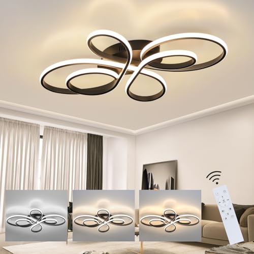 ZMH LED Deckenlampe Deckenleuchte Wohnzimmer - Wohnzimmerlampe Groß 100cm Dimmbar Modern Design Schwarz 90W Schlafzimmerlampe Schlafzimmer mit Fernbedienung Deckenbeleuchtung für Esszimmer Büro Küche von ZMH