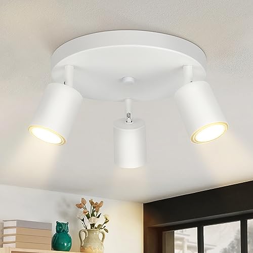 ZMH LED Deckenlampe Flur Deckenleuchte Wohnzimmer - Deckenstrahler 3 Flammig Modern Strahler Weiß Rund Deckenspots GU10 Metall Flurlampe Spot Schwenkbar Design Spotleuchte für Schlafzimmer Küche von ZMH