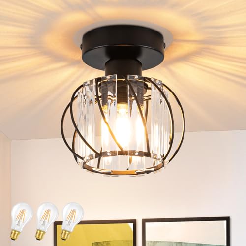 ZMH LED Deckenlampe Flur Deckenleuchte: Kristall Vintage Küchenlampe Flurlampe Decke E27 Schwarz Retro Innen Deckenbeleuchtung Modern für Küche Balkon Wohnzimmer Schlafzimmer, 3 x A60 Glühbirne inkl. von ZMH